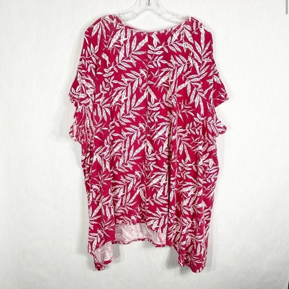 Woman Within Plus Size 3X Women’s Top 30W 32W Red Tropical Floral Print Cotton - Picture 3 of 11